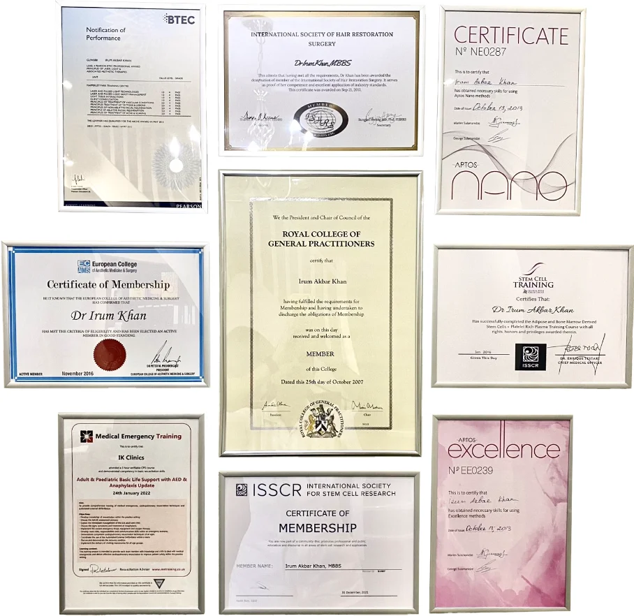 Image of accreditations of the staff at IK Clinics