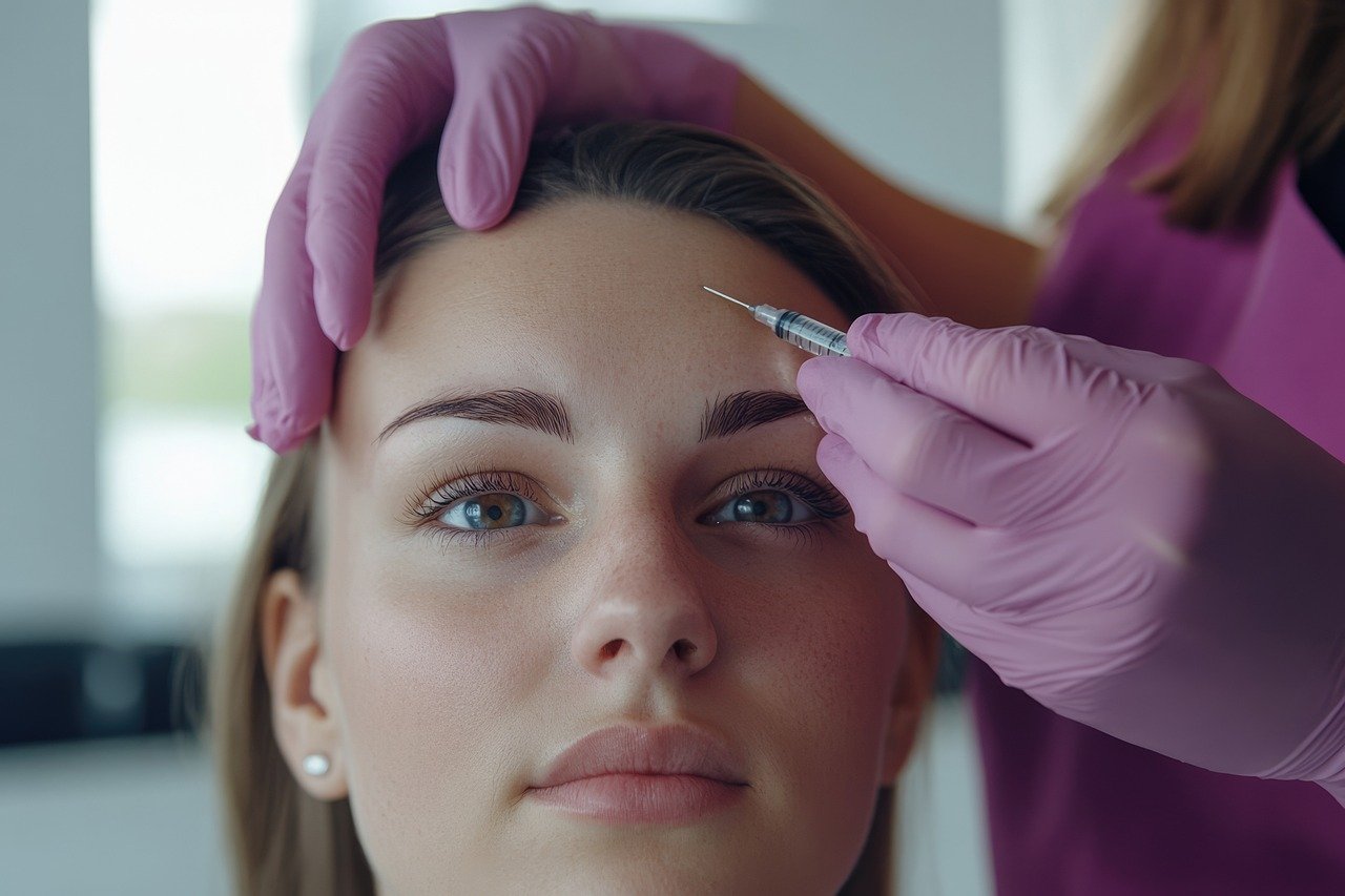 Image of a patient receiving botox in their forehead